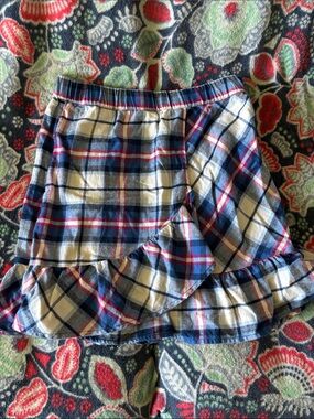 Girls Plaid Ruffle Wrap Skirt in Navy, White & Pink